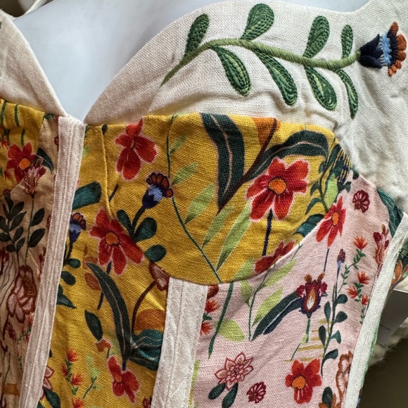 NWT Christian Lacroix patchwork panels corset bust embroidered milkmaid linen 8 - Picture 12 of 14